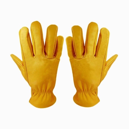 Cowhide Leather Work Gloves, Cut Resistant, Yellow, Medium, 3PK